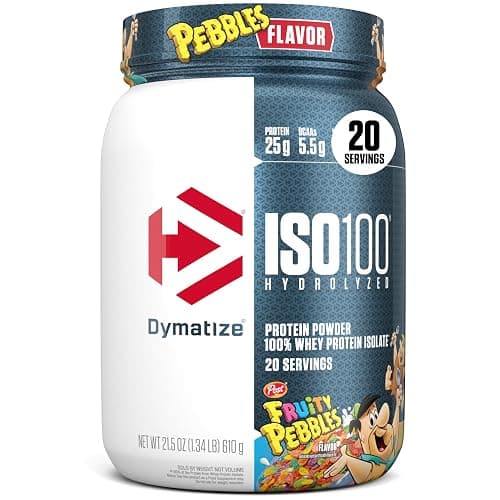 Dymatize x Fruity Pebbles ISO100 Whey Protein Powder Isolate, 25g of Protein, 5.5g BCAAs, 120 Cal., Gluten Free, 1g Fat, 1g Sugar, 2g Carb (20 Servings) - Image 1