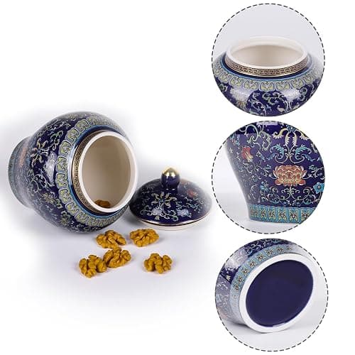 XINGYAN Exquisite Enamel Ginger Jar-Handcrafted Yuan Dynasty General-Inspired Design, Traditional Chinese Blue-and-White Patterns on Colorful Enamel Ceramic Vase(General Blue) thumbnail 4