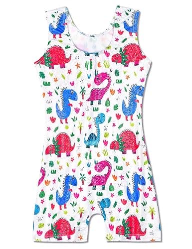 Domusgo Gymnastics Leotards for Girls Sparkly One-Piece Pro Kids Unitard Biketards with Shorts - Cartoon Dinosaur Biketard - 4T/5T thumbnail 2