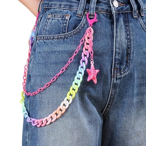 LKingel Gothic Pants Chains for Women Men Punk Star Moon Heart Starfish Wallet Chains Hip Hop Rock Pocket Chain Fashion Layered Jeans Chain for Women thumbnail 2