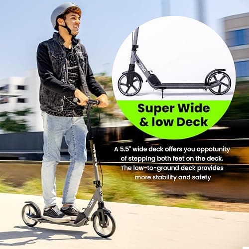 AERO MOBILITY Big Wheel Kick Scooter for Kids 6-12, Teens & Adults | Light Up Wheels | Hand Controlled Brake | Shock Absorption | Rubber Deck Mat | Foldable & Height Adjustable thumbnail 7