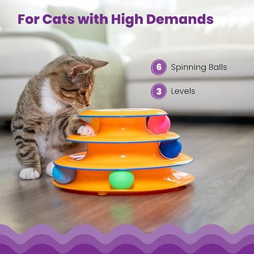 Catstages Tower of Tracks 3-Level Cat Track Toy with 6 Balls, Interactive Toy for Indoor Cats, Orange thumbnail 3
