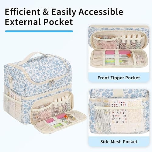 CUBETASTIC Nail Polish Organizer & Storage Bag for 48 Bottles & Full-Size Lamp, Double-Layer Travel Case Box for Nail Supplies, Manicure Kit & Pedicure Tools (Blue Floral, 48 Slots) thumbnail 3