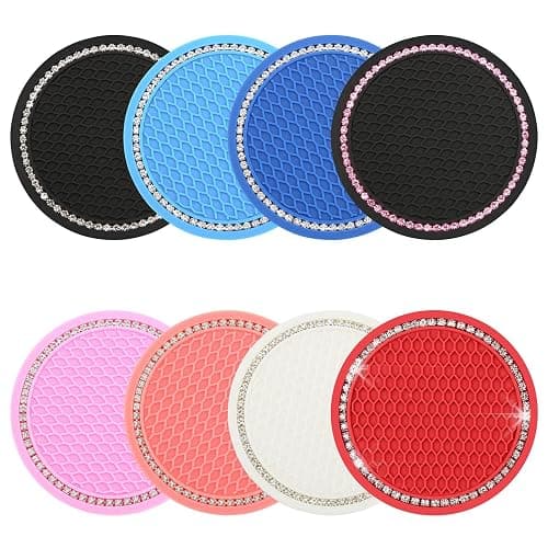 2PCS Bling Car Cup Coaster, Universal Cup Holder Insert Coaster, Rhinestone Anti Slip Silicone Car Accessories Coaster, Suitable for Most Car Interior, Best Gift Car Bling for Women, Black and Red thumbnail 2