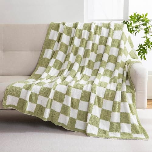 YIRUIO Checkered Knit Throw Blanket 50x60 | Ultra Soft Microfiber, Reversible, Fluffy Fuzzy Cozy, For Bed, Sofa Couch Home Decor - Image 1