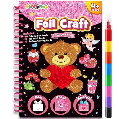 FUNNYB&G Foil Art Craft for Kids - Valentine's Day Crafts Gift 2026 Party Favors Classroom Gift Exchange Art Supplies Creative Birthday Travel Toys for Girls Boys 4 5 6 7 8 9 Years Old(Valentine's) - Image 1