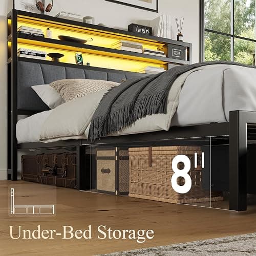 CIKUNASI Queen Bed Frame with Storage Headboard Bed Frame Queen Size with 2 Storage Drawers LED Light and Charging Station Platform Bed Base No Box Spring Needed thumbnail 7