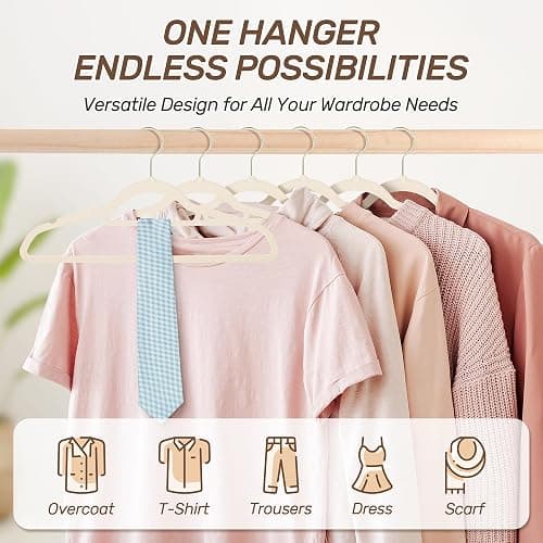 Sishynio Premium Velvet Hangers 30 Pack with Gold Hooks, Non-Slip, Space Saving Felt Clothes Hangers, Sturdy Slim Flocked Hanger for Dresses, Coats, Tie and Pants(Beige) thumbnail 7