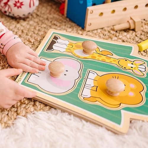 Melissa & Doug Jungle Friends Safari Animals Jumbo Peg Wooden Puzzle - Safari Animals thumbnail 2