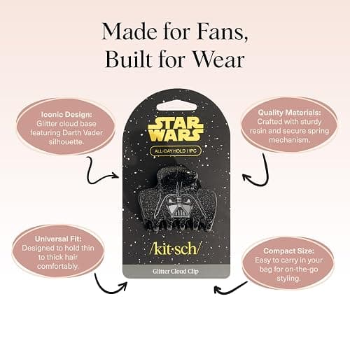 Kitsch x Star Wars Darth Vader Glitter Medium Hair Clip for Women – Dark Side Galaxy-Inspired Claw Clip | Recycled Plastic, Strong Secure Grip | Ideal Gifts for Women, Hair Accessories for Girls thumbnail 4