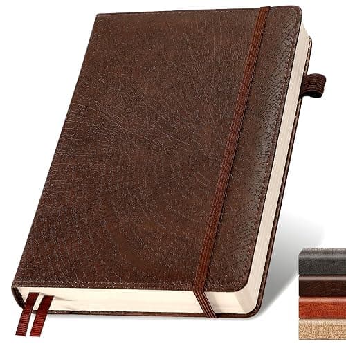Lined Journal Notebook,256 Pages,A5 Size (5.7'' x 8.3''),Vintage Tree Growth Ring Leather Hardcover Journal,100 GSM Thick Paper,for Daily,Work,School,Note Taking(Brown) - Image 1
