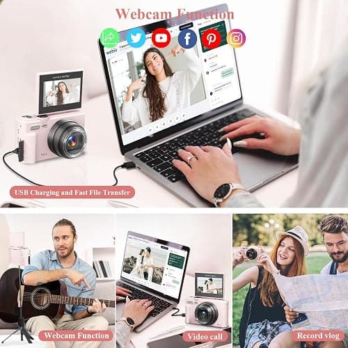 4K Digital Camera for Photography, 64MP Vlogging Camera for YouTube, WiFi Vlog Cameras with 18X Digital Zoom, 3'' Flip Screen and 32GB TF Card, Pink thumbnail 5