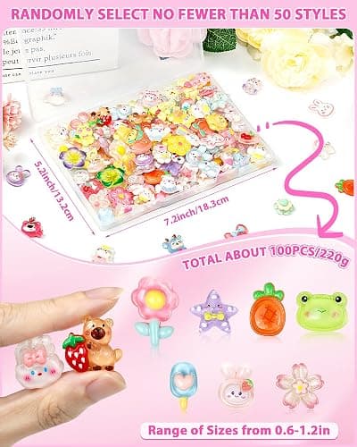 100PCS FIVEIZERO Cute Slime Charms Bulk Easter Gift Set – Kawaii Flatback Resin Charms for Crafts, Mini Decoden Acrylic Embellishments for Phone Junk Cases, Scrapbooking & DIY Decoration (Multicolor) thumbnail 3