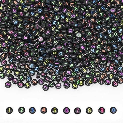 500 Pieces 4x7mm Black Round Acrylic Number Beads 0-9 Mixed Plastic Shape Loose DIY Beads for Jewelry Making Bracelets Necklaces Key Chains (Colorful on Black) thumbnail 3
