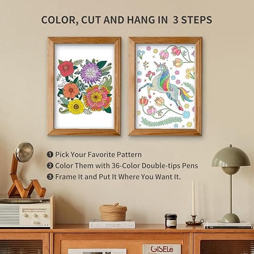 Adult Coloring Book Set,Spiral Bound Coloring Books for Adults Relaxation with 36 Colors Non-Toxic Markers, Anxiety Relief Gifts with 30 Patterns Included Mandala Animal Flowers thumbnail 6