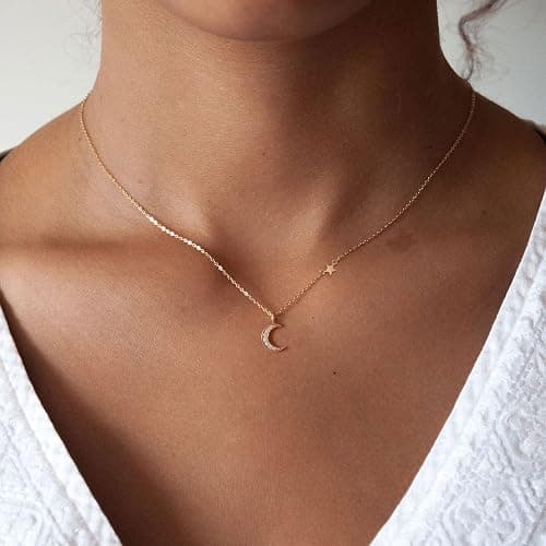 HANLI 14K Gold Plated Necklaces for Women - Dainty Butterfly, Star of David, Moon and Star, Sun, Lotus, Infinity, Hummingbird, Bee,Boots,Chill,Sunflower Pendant Designs - Elegant Jewelry for Women thumbnail 2