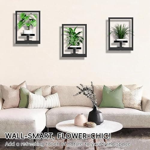 ALACOO Hanging Planters for Indoor Plants - Decorative Plant Frame & Sturdy Metal Wall Decor, Space Saving Wall Plant Holder for Living Room, Bedroom, Balcony, Office (Square-Black, 2Pcs) thumbnail 3