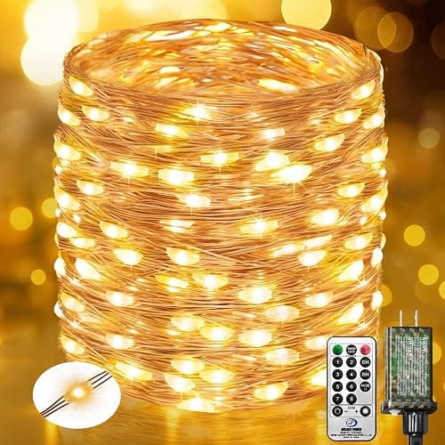 btfarm Remote Fairy Lights Plug in, 66FT 200 LED Twinkle Lights Indoor, Timer String Light for Bedroom, 8 Modes Copper Wire Waterproof Christmas Lights for Tree Wedding Outdoor Decoration, Warm White - Image 1