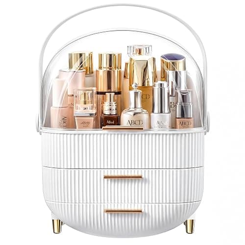 NestOrganix Makeup Organizer Skincare Organizers With Drawers | Cosmetic Display Cases with Transparent Cover, Skincare Organizers for Bathroom Countertop, Bedroom Vanity Desk, White - Image 1