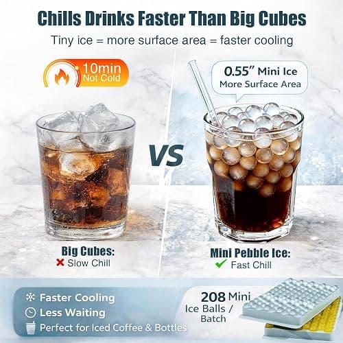 WIBIMEN Mini Ice Cube Trays for Freezer with Lid, 0.55" Pebble Ice | 2 Trays-Blue, with Ice Box & Scoop. for Iced Coffee, Bottles, Juice & Everyday Drinks, Easy Twist Release, Stackable thumbnail 4