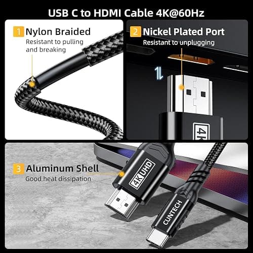 4K@60Hz USB C to HDMI Cable 6.6FT, [Thunderbolt 3/4 Compatible] for MacBook Pro/Air with iPhone 16 Pro/15 Pro/Max Surface Samsung Galaxy USB Type C Laptop Tablet Cell Phone thumbnail 8