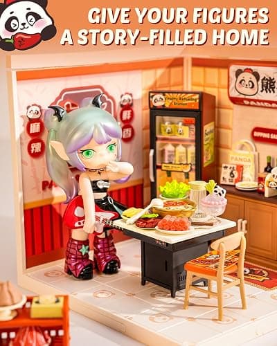 Rolife Super Creator Series, DIY Mini Panda Hot Pot Dollhouse House Kit, Bulid Scenary for Action Collectible Figures, Creative Gifts for Women Adults thumbnail 6