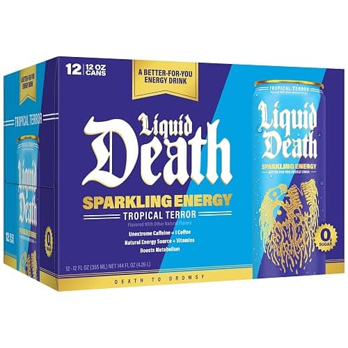 Liquid Death Sparkling Energy - Tropical Terror (Piña Colada Flavor), Sugar-Free Energy Drink, Unextreme Caffeine 100mg, Essential Vitamins, 12 Fl Oz (Pack of 12) thumbnail 5