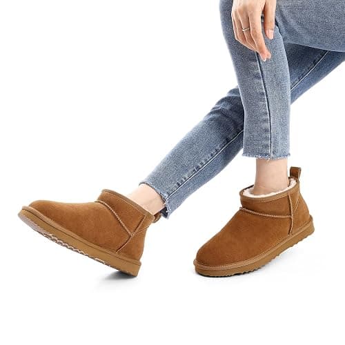 bebealy Genuine Suede Mini Boots for Women Winter Fuzzy Snow Boots Short Ankle Boot with Fur Lined thumbnail 2