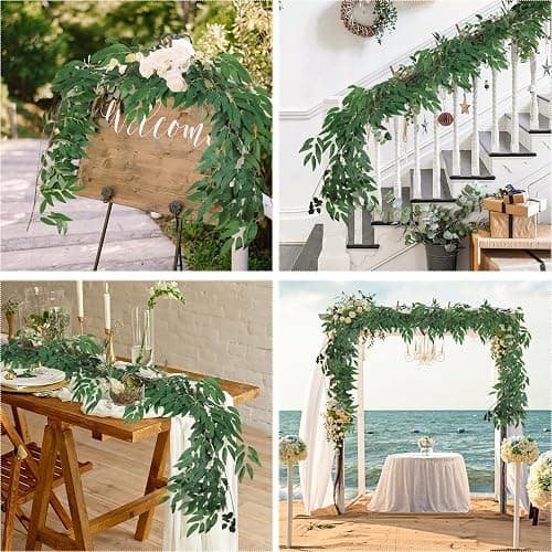 RECUTMS Artificial Willow Leaves Vine Twigs 2Pcs 5.9Ft Fake Hanging Ivy Plants Silk Green Leaf Rattan Garland Greenery Decor for Indoor Outdoor Home Wedding Arch Jungle Beach Birthday Party Garden thumbnail 3