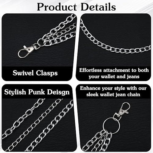 LXUEJIE 1 Pcs Chain Pants, Heavy Duty 3-Layer Silver Wallet Chain for Men Women, Punk Goth Jeans Belt Purse Chains, Hip Hop Metal Pant Chains for Keys Wallet thumbnail 3