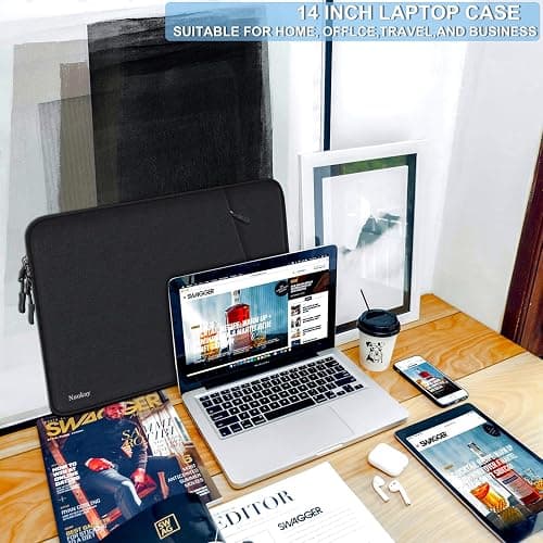 Laptop Sleeve Bag 14 inch, Shockproof Protective Computer Cover with Accessories Pocket, Portable Laptop Case Compatible for 14 inch MacBook Air/Pro, Dell, HP, Acer, Asus, Lenovo, Black thumbnail 6
