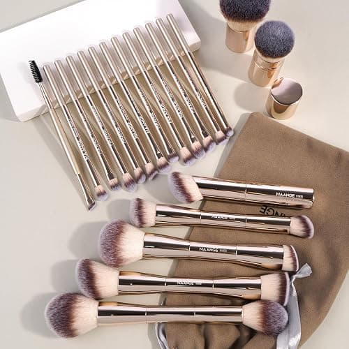 MAANGE 20 PCS Foundation Makeup Brush Set, Double-ended Kabuki Contour Brush for Liquid Powder Concealer Blending Blush Face Makeup Tools (Gold) thumbnail 6