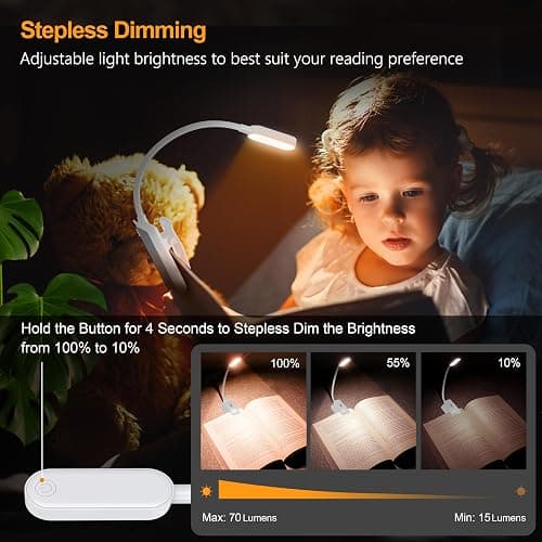 Gritin Lampe de Lecture 16 LED, Liseuse Lampe Clip Rechargeable, Gradation Progressive, 3 Modes de Protection des Yeux (Blanc/Ambre/Mixte), 360°Cou Flexible pour Lire au Lit,Blanc thumbnail 3