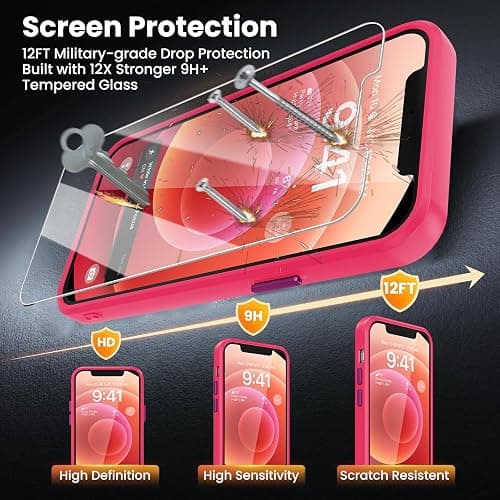 DEERLAMN Magnetic Matte Case for iPhone 12/12 Pro with Screen Protector, [Compatible with MagSafe][Military Grade Drop Protection] Slim Translucent Shockproof Protective Phone Cover, Hot Pink thumbnail 5