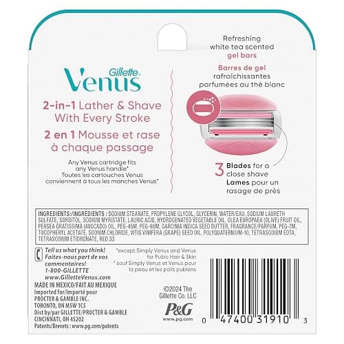 Gillette Venus ComfortGlide White Tea Women's Razor Blades, 3-Blade Razor Refills, 6 Count thumbnail 10