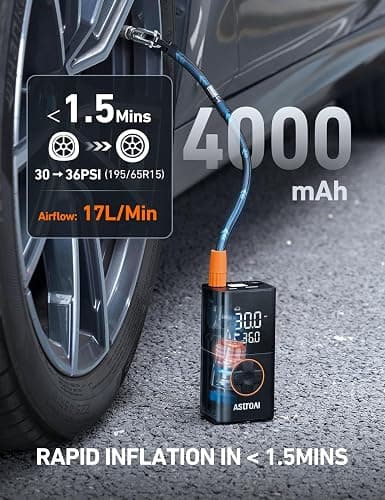 AstroAI L7 Tire Inflator Portable Air Compressor,150 PSI Cordless Mini Air Bike Auto Shut-Off Pump with Digital Display Pressure Gauge, Fast Inflation & LED Light for Car Tires,Motorcycles,Bikes,Balls thumbnail 6