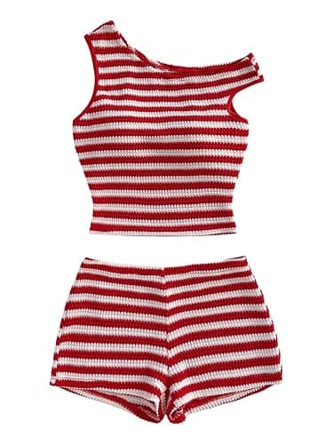 SOLY HUX Women's 2 Piece Striped Off The Shoulder Crop Tops and Mini Shorts Set Summer Y2K Going Out Outfits - Image 1