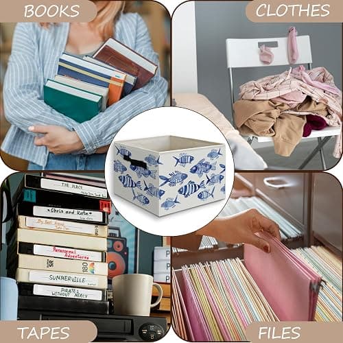 JUIOEIU Blue Fish Beach Coastal Foldable Storage Bins Box with Handles, Watercolor Ocean Animals Fish Beachy Collapsible Organizer Basket for Beach Bedroom Bathroom Clothes Toys Books thumbnail 7