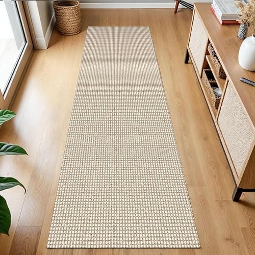 KOZYFLY Runners for Hallways 2x7 ft Washable Kitchen Runner Non Slip Rubber Backed Hall Runners Cotton Entryway Runner Rugs Floor Carpet for Indoor Backdoor Bedroom Kitchen, Ivory/Khaki - Image 1