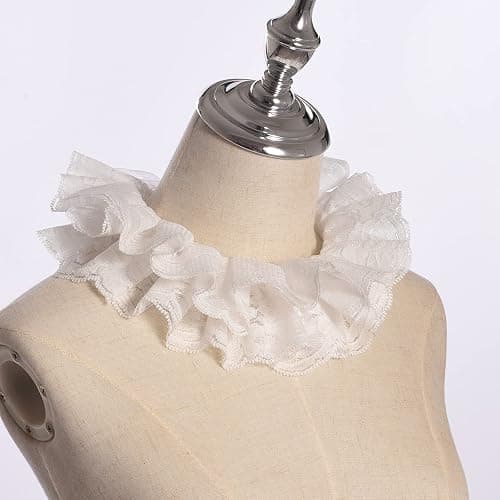 Vintage Lace Ruffled Multi-layer Detachable Collar Victorian Edwardian White Costume Neck Collar Unisex thumbnail 3