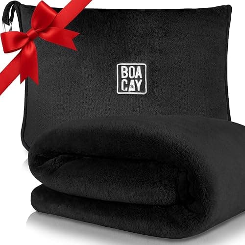BOACAY Soft & Warm Travel Blanket for Airplane & Car - Long Flight Essential for Women, Men, Kids - Compact Pillow with Luggage Sleeve & Backpack Clip - Image 1