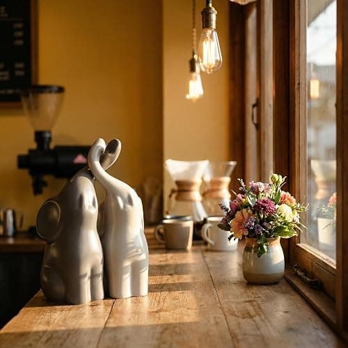QINJIEJIE Elephant Statue Elephant Figurines Loving Gifts for Women Couples Ivory Wedding Anniversary Modern Ceramic Elephants Sculpture Lucky Elephants Ornament in Love thumbnail 6
