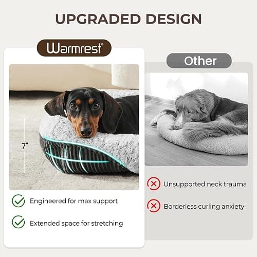 Warmrest Cute Dog Bed for Small Medium Dogs,Washable Cat Beds, 20in | Rectangular furry Small dog bed for calm sleeping dog sofa, overall machine washable, Non-Slip Bottom, Grey, Up to 10Lb thumbnail 4