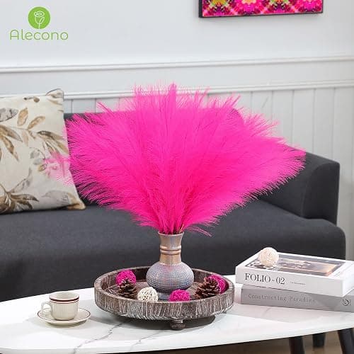 Alecono Hot Pink Pampas Grass 17in 𝟯𝟬𝙋𝙘𝙨, Artificial Faux Fluffy Pampas Grass Decor for Home Wedding Centerpieces Party thumbnail 4