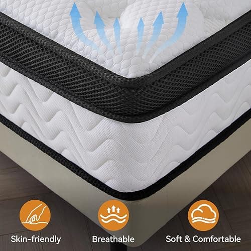 Susalt Queen Mattress 12 Inch, Queen Size Memory Foam Mattress in a Box, Hybrid mattresses with Independent Pocket Coils for Motion Isolation & Silent Sleep, Medium Firm,CertiPUR-US,100 Nights Trial thumbnail 8