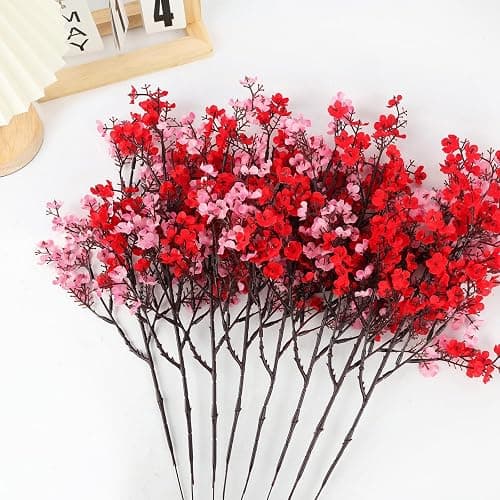HIAGROW 8Pcs Babys Breath Fake Artificial Flowers, Real Touch Red Pink Mix and Match Plants Silk Flowers for Vase Home Office Wedding Valentine's Day Indoor Outdoor Centerpiece Table Party Decoration thumbnail 7