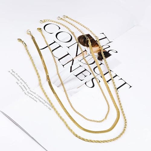 Freekiss Herringbone Necklace for Women,Dainty Gold Necklace,14k Gold Plated Snake,Gold Chain Choker Necklaces,Simple Gold Layered Necklaces,Gold Jewelry Gift for Women thumbnail 7