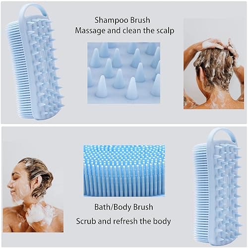 2 PC Silicone Exfoliating Body Scrubber, 2 in 1 Silicone Body Shampoo Brush, Soft Silicone Loofah for Sensitive Skin, Shower Silicone Hair Scalp Massager, Easy to Clean, Lather Well (Pink&Blue) thumbnail 3