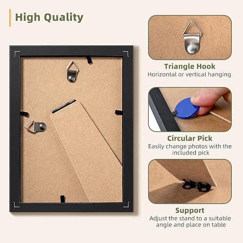 HappyHapi 4x6 Picture Frames Set of 10, Tabletop or Wall Display Pictures 3.5x5 with Mat or 4x6 Without, Multi Photo Frames Collage (Black) thumbnail 6