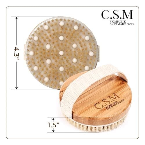 CSM Dry Brushing Body Brush for Lymphatic Drainage - Natural Boar Bristle Exfoliating Brush Set with Face Brush for Cellulite, Circulation & Glowing Skin thumbnail 4